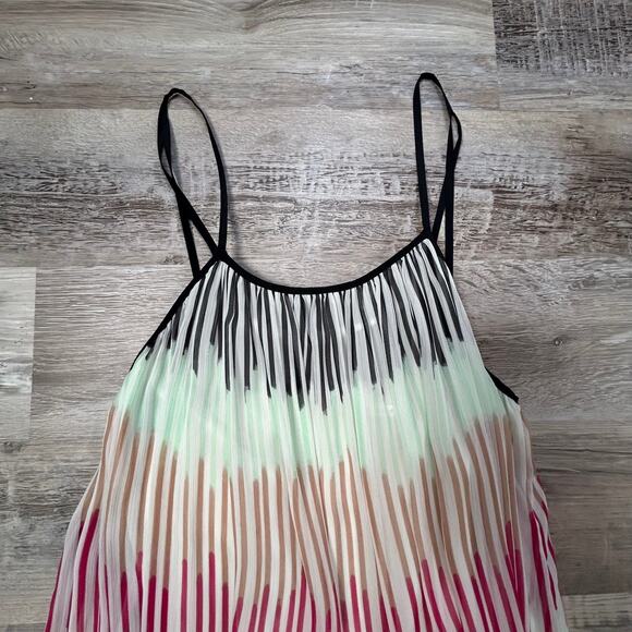 Alice + Olivia Pleated Silk Chiffon Maxi Dress Pastel Stripe Size Small - Picture 5 of 9